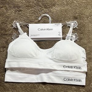 Calvin Klein Girls Seamless Bralettes Bras 2 Pack Removable Pads Sz 7-8 Med NWT